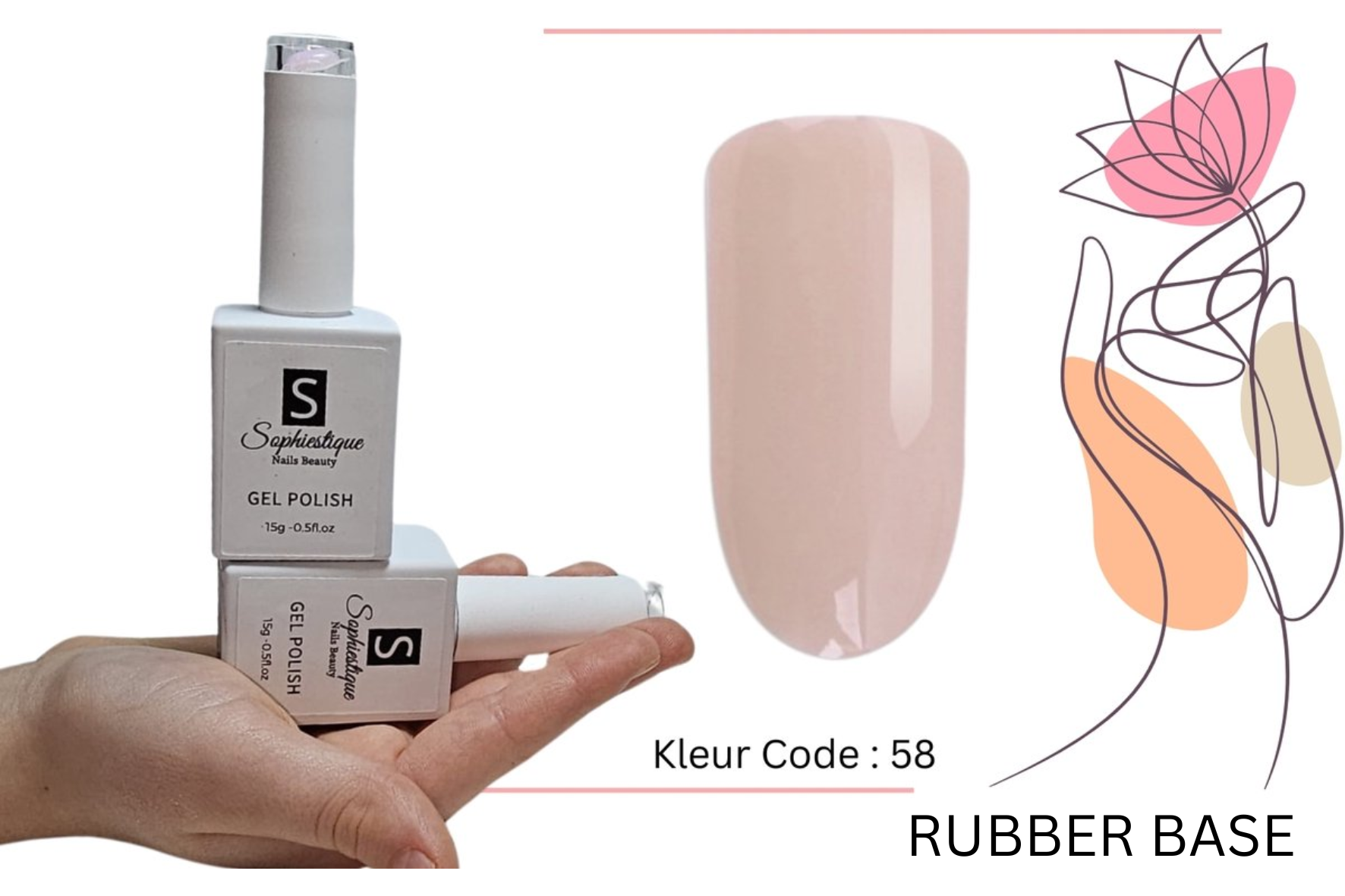 Gellak Rubber Base - Sophiestique - 15 ML - Kleur Code -58
