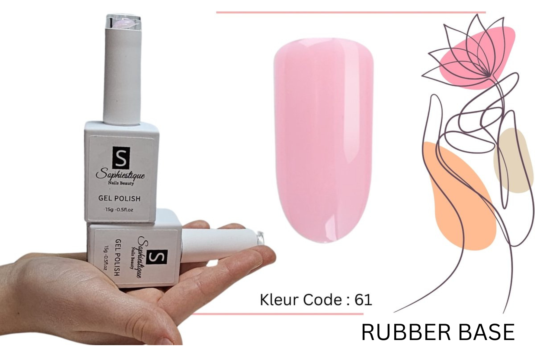 Gellak Rubber Base - Sophiestique - 15 ML - Kleur Code - 61